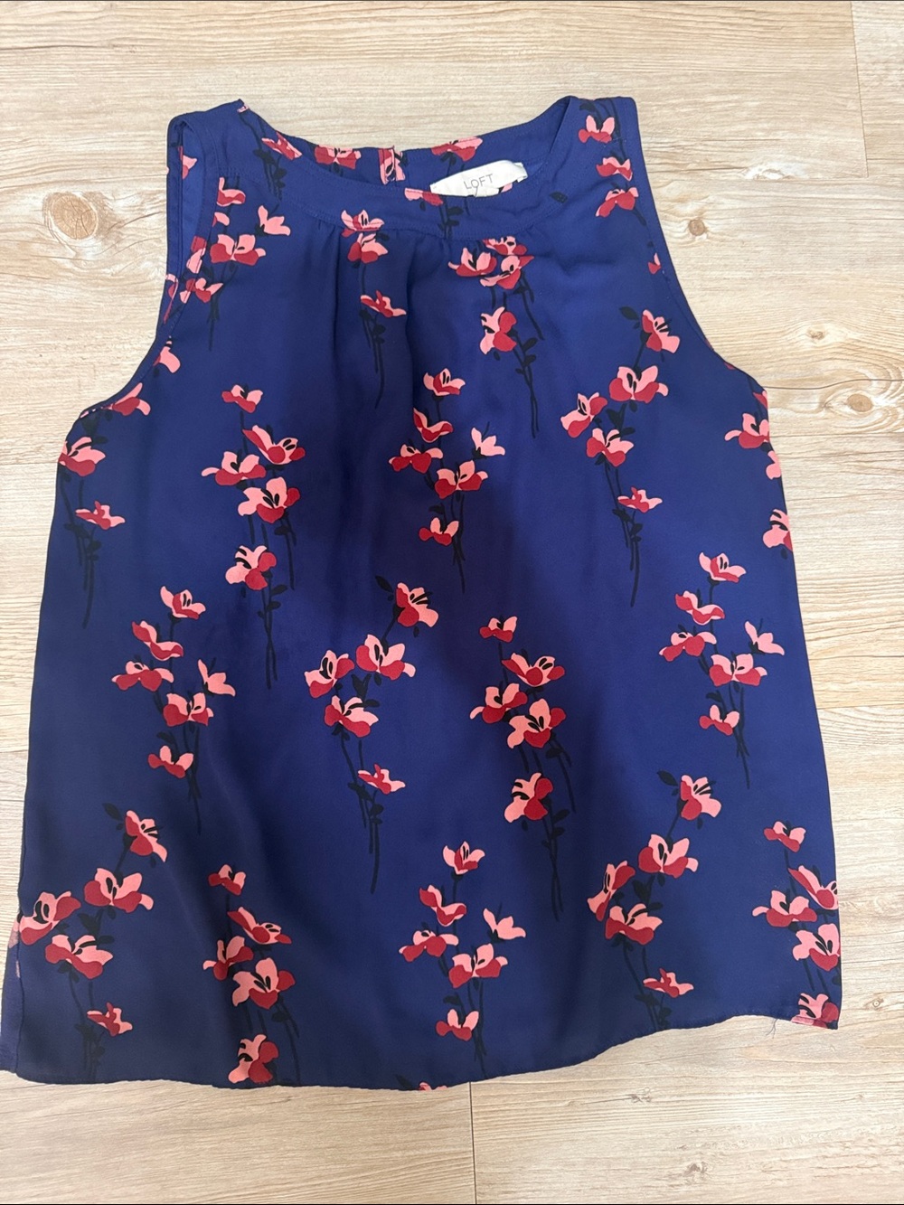 LOFT Navy Tank Dress with Pink Floral Print